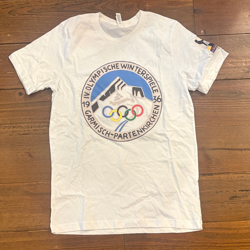 Bella Canvas White Olympic Graphic Short Sleeve Tee with Multicolor Rings